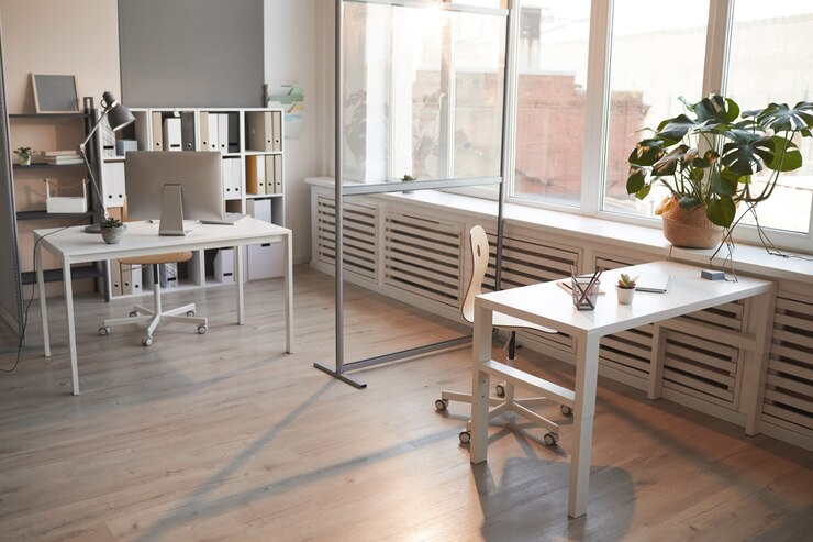 empty office with tables computers 